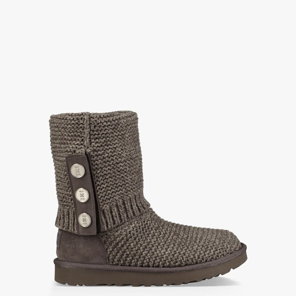 Bottes Classic UGG Purl Cardy Knit Femme Grise Foncé Soldes 311JOYDR